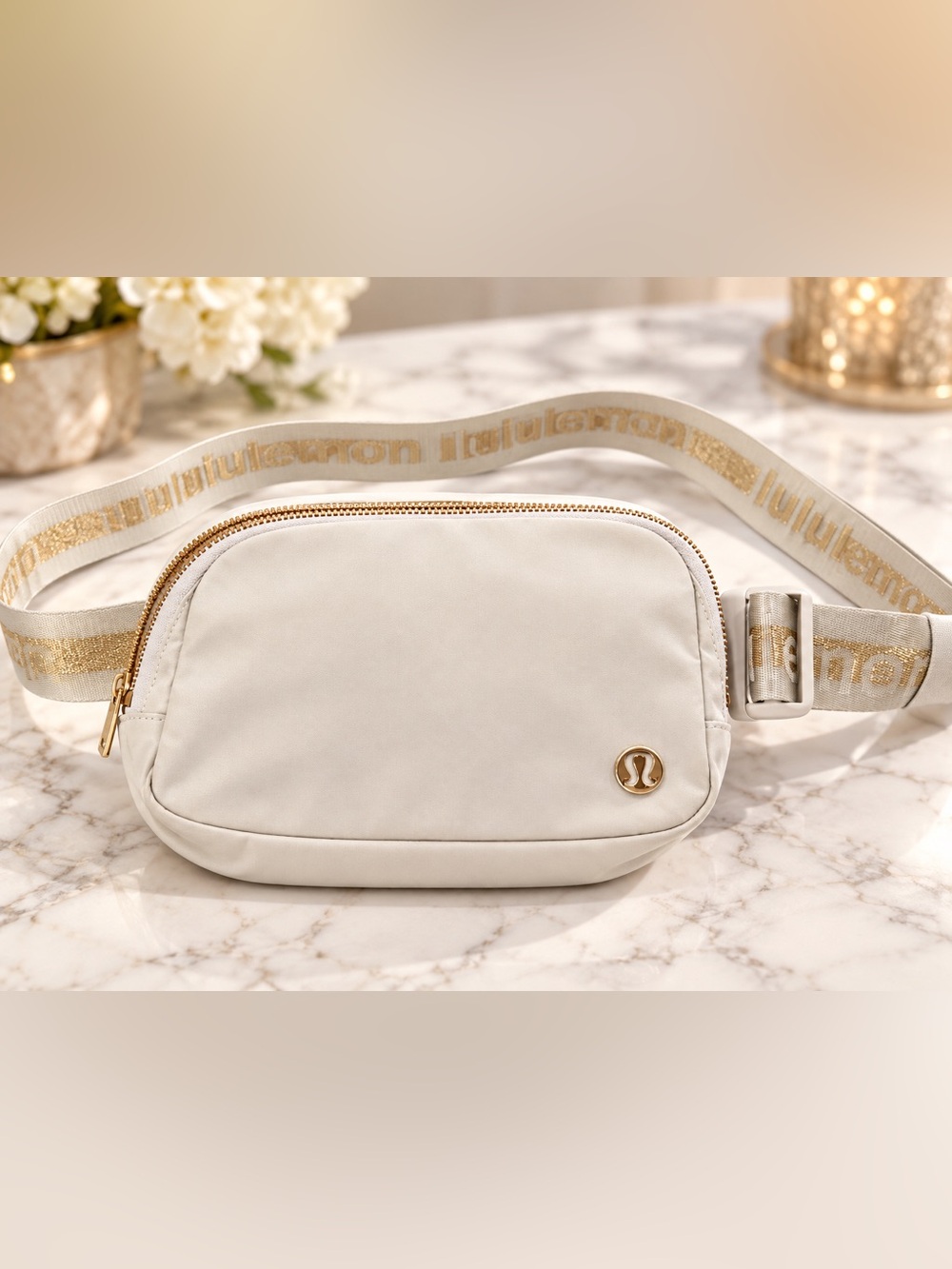 lululemon athletica Cream Crossbody Belt Bag with Gold Hardware